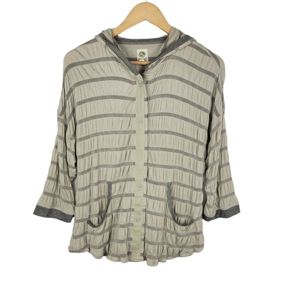 Anthropologie Burning Torch Tiny Striped Hooded Cardigan Button Down S